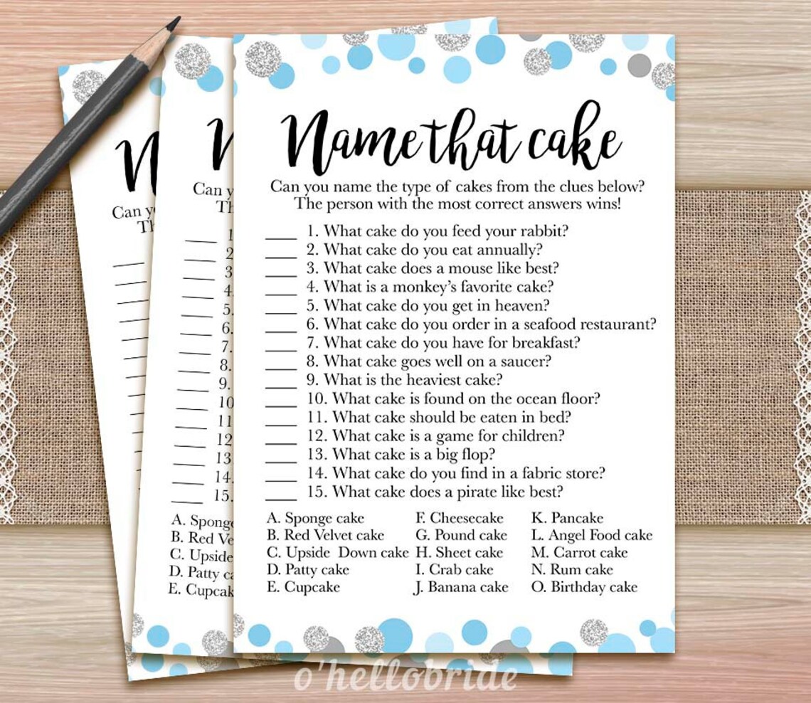 Name That Cake Game Guess the Cake Printable Light Blue - Etsy