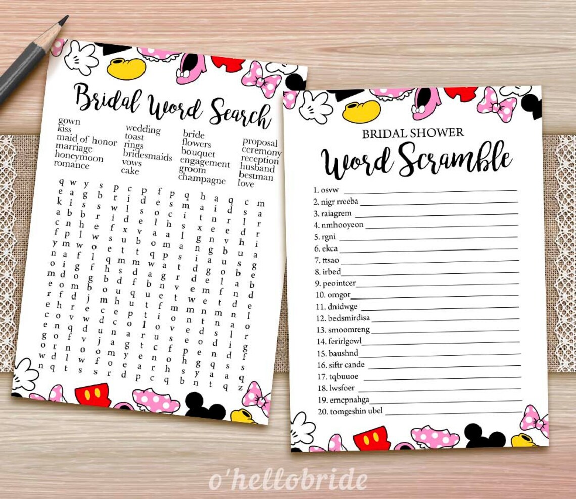 Disney Bridal Shower Games Package Printable Bridal Shower Etsy
