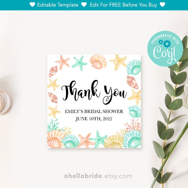 Editable Favor Tags for Beach Bridal Shower - From My Shower To Yours, Beach Bridal Shower Sign - Thank You Tags 041