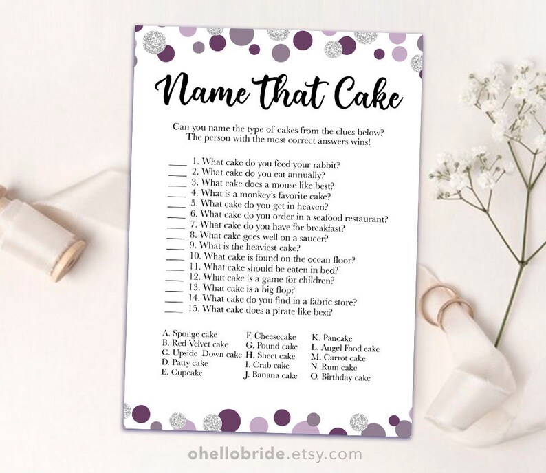 Printable Purple Bridal Shower Game Name That Cake Game Etsy
