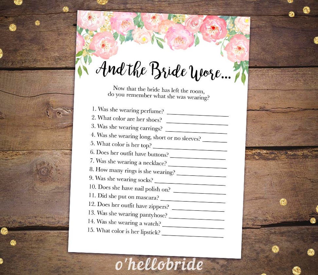 And the Bride Wore Printable Pink Floral Bridal Shower Game - Etsy