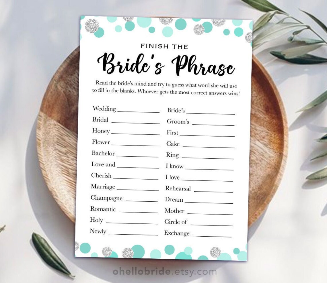 Finish the Bride's Phrase Game Printable Mint Bridal - Etsy