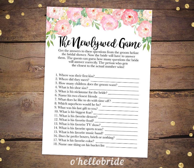 Printable Bridal Shower Games Printable the Newlywed Game Etsy