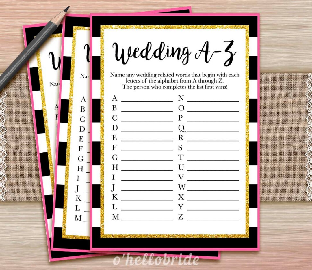 Printable Bridal Shower Games Printable Wedding AZ Bridal Shower Game