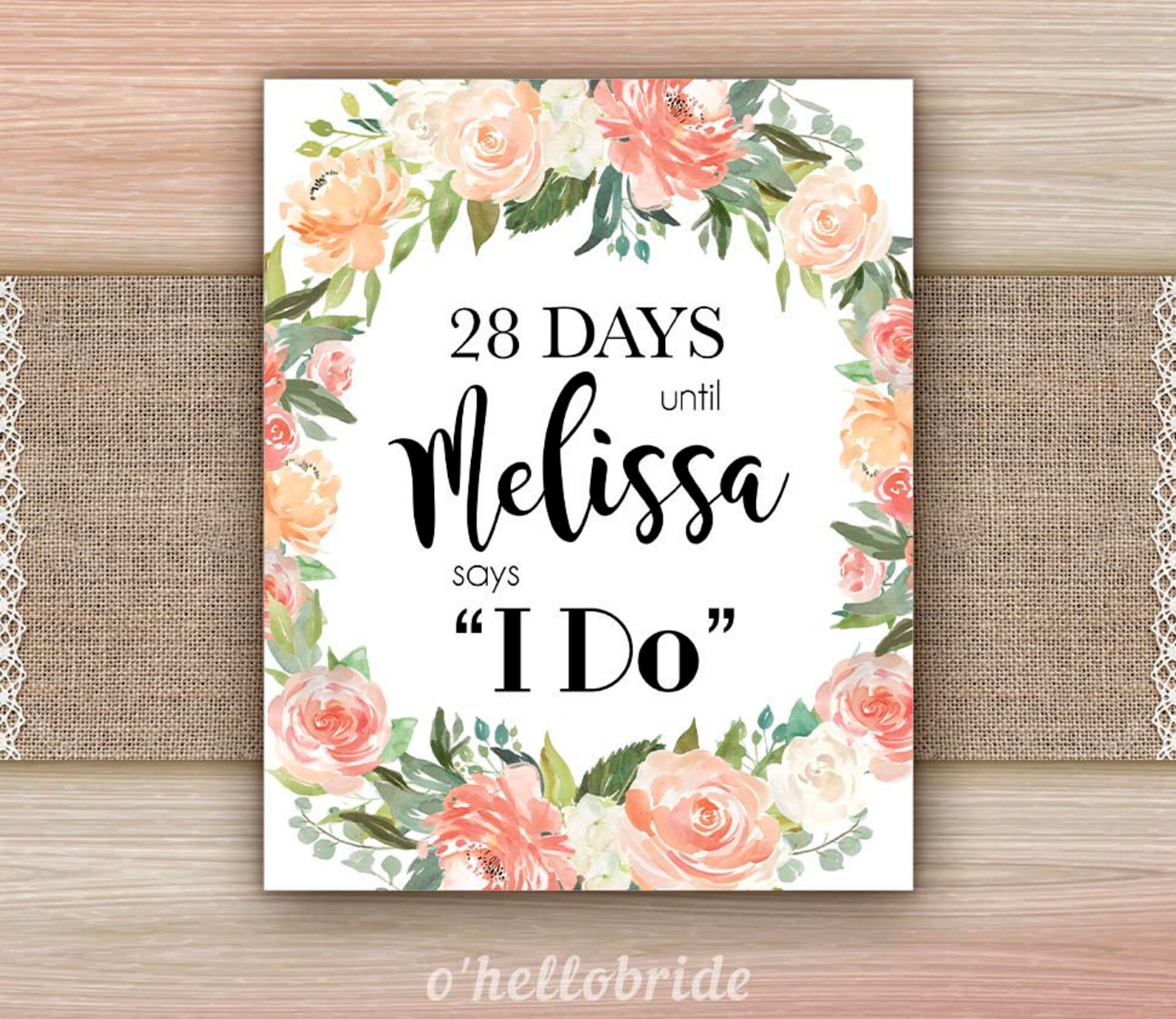 Printable Days Until I Do Floral Bridal Shower Sign Printable - Etsy