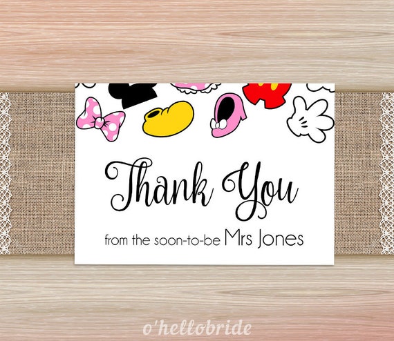 Thank You Cards Disney Bridal Shower Disney Wedding Thank Etsy