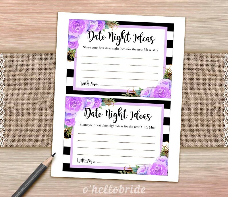 Date Night Ideas for Newlywed Bridal Shower Printable Black | Etsy