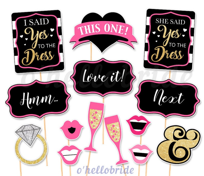Say Yes to the Dress Printable Photo Booth Props Black Gold Etsy