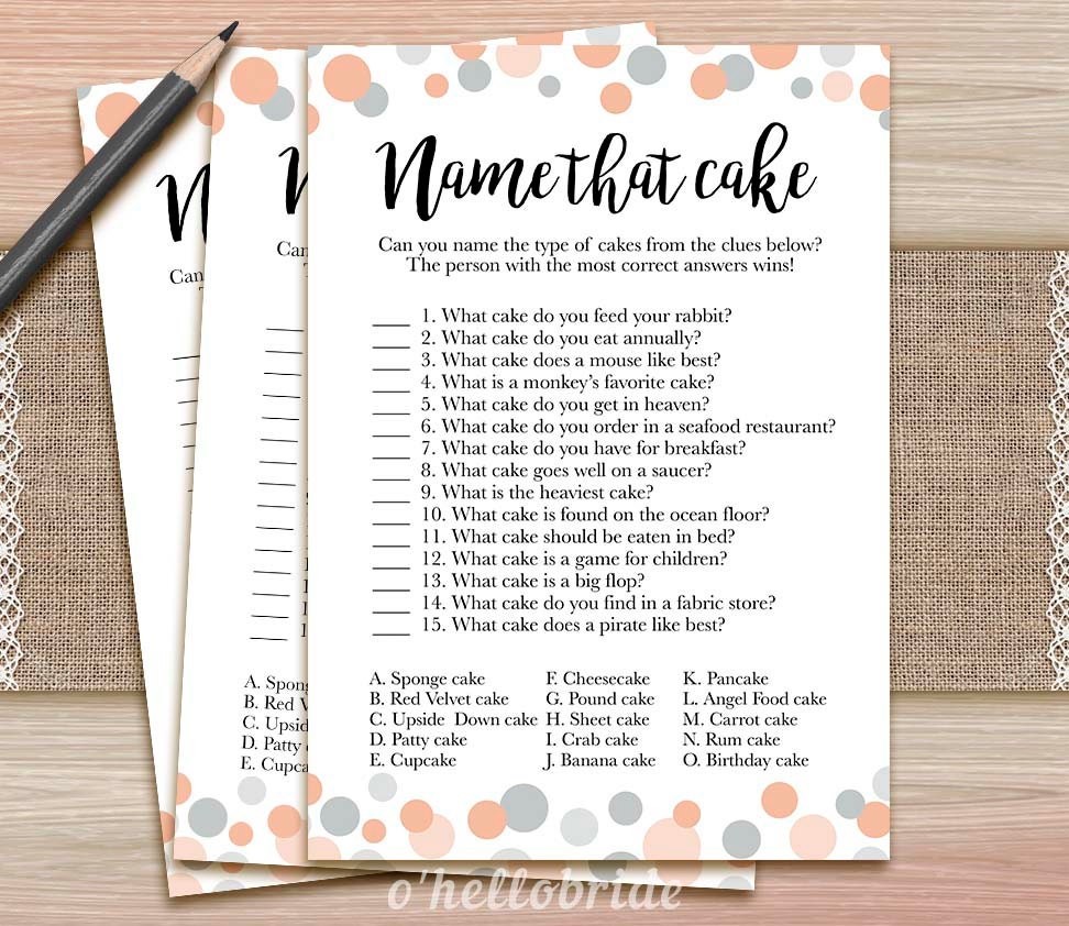 Name That Cake Game Printable Name That Cake Coral Bridal - Etsy UK