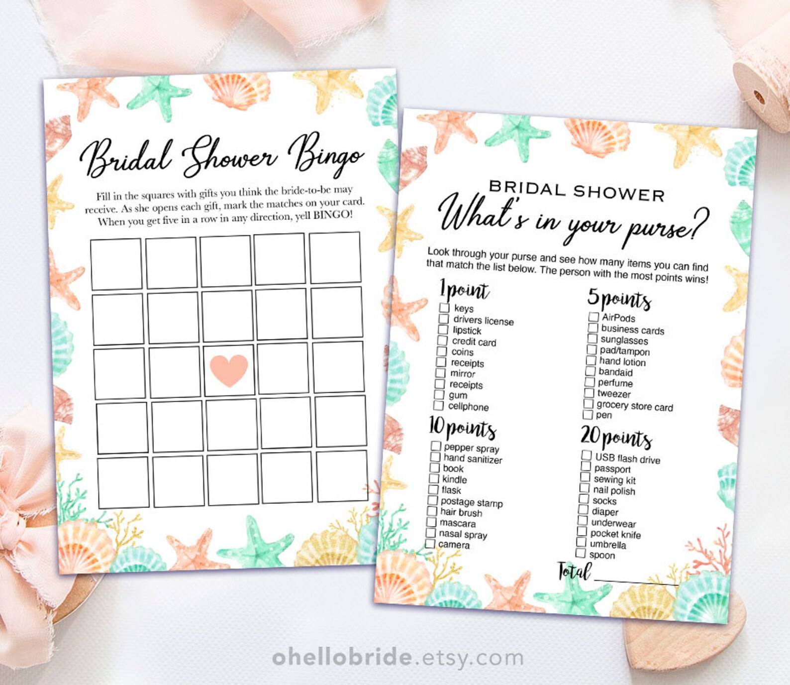 Printable Beach Bridal Shower Games Package Printable Coral - Etsy