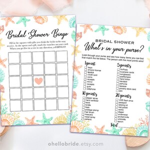 Printable Beach Bridal Shower Games Package Printable Coral Bridal ...