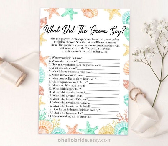 Printable Beach Bridal Shower Games the Newlywed Bridal - Etsy