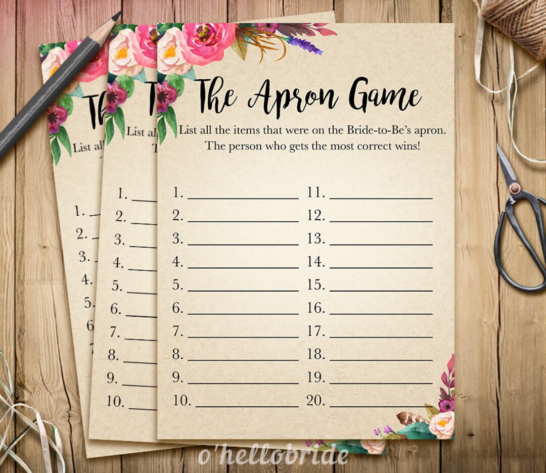 Printable Bridal Shower Games Printable Bohemian Bridal Shower Apron Printable Bridal Shower Games Printable Bohemian Bridal Shower Apron