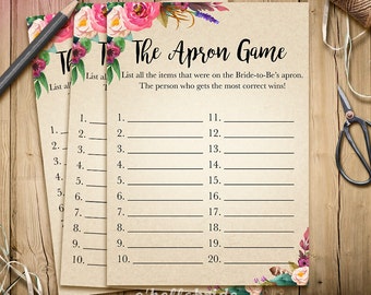 Printable Bridal Shower Games - Printable Bohemian Bridal Shower Apron Game - Bridal Shower Game Printable - Boho Bridal Shower  003