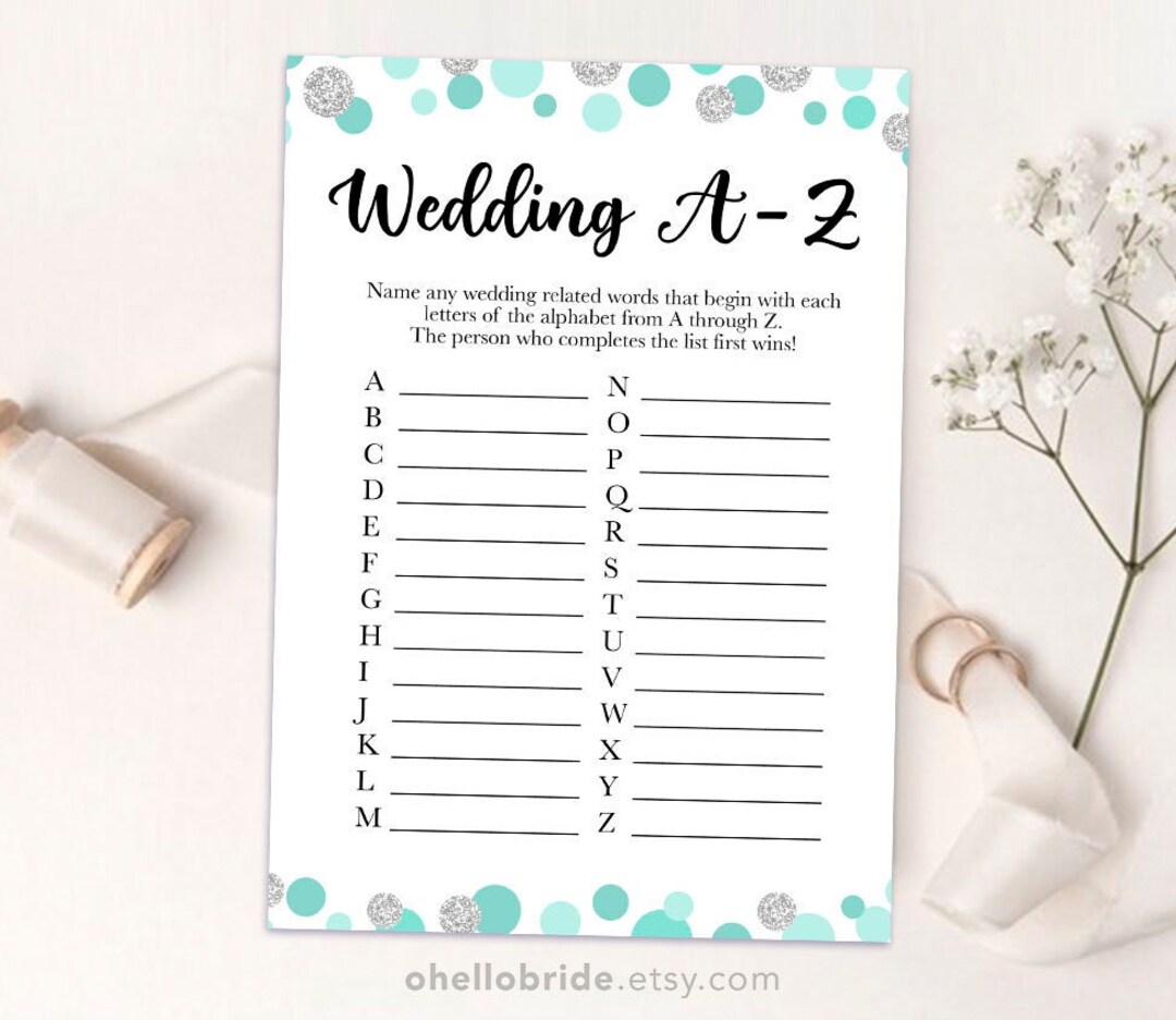 Wedding A-Z Game Printable Mint Bridal Shower Game Bachelorette Games ...