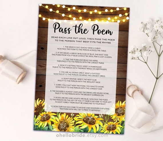 Printable Pass the Poem Bridal Shower Game Pass the Prize - Etsy