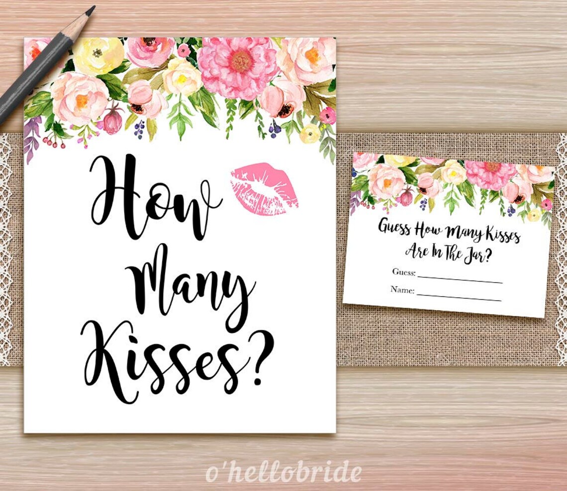 Guess How Many Kisses Game Pink Bridal Shower Game Printable - Etsy