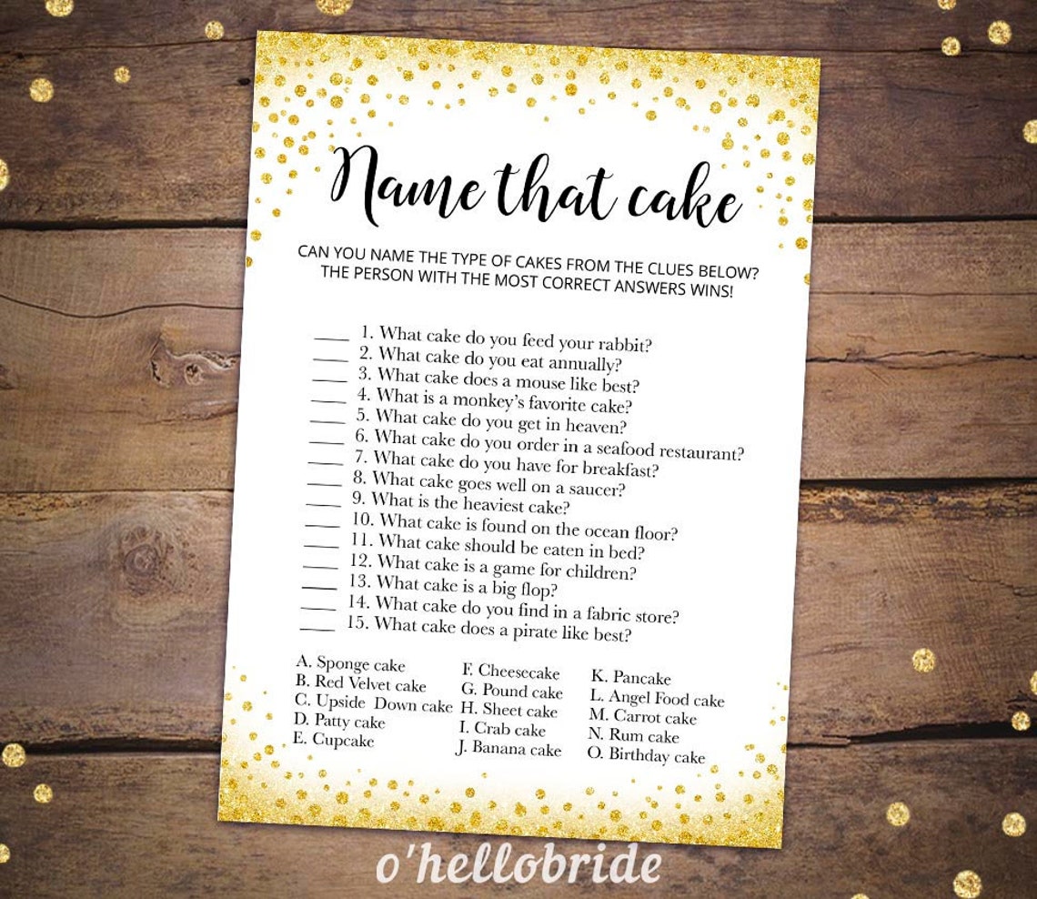 Name That Cake Game Printable Gold Confetti Bridal Shower | Etsy