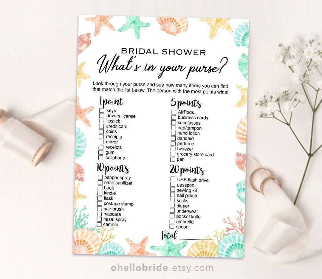Whats in Your Purse Game, Floral Bridal Shower Games Printable, Purse Raid  Game, Bridal Shower Activity, Purse Hunt, Old Vintage, A004 - Etsy