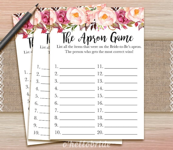 Printable Bridal Shower Games the Apron Game Bohemian Etsy Ireland Printable Bridal Shower Games the Apron Game Bohemian Etsy Ireland