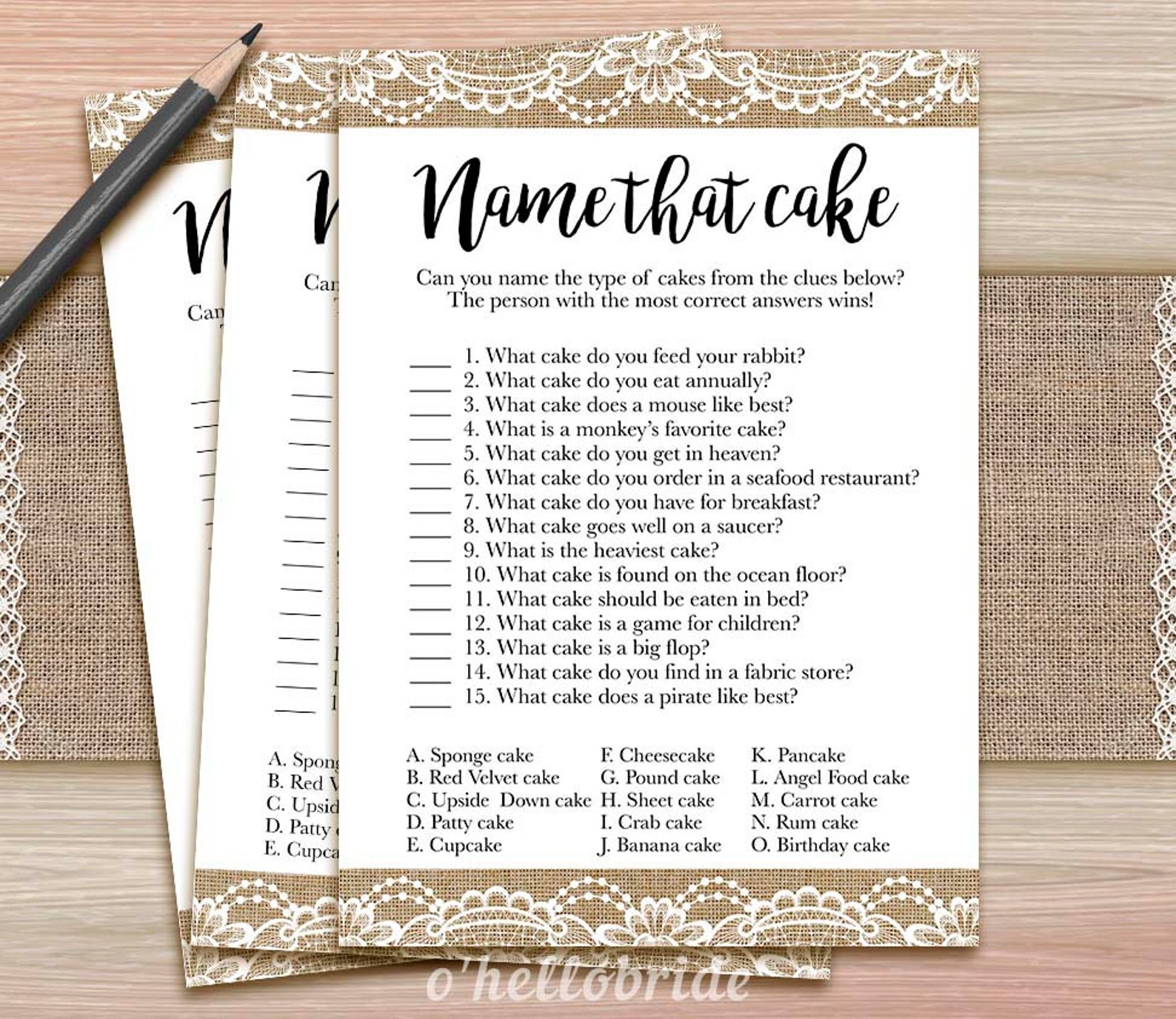 Name That Cake Bridal Shower Game Guess the Cake Printable Etsy UK