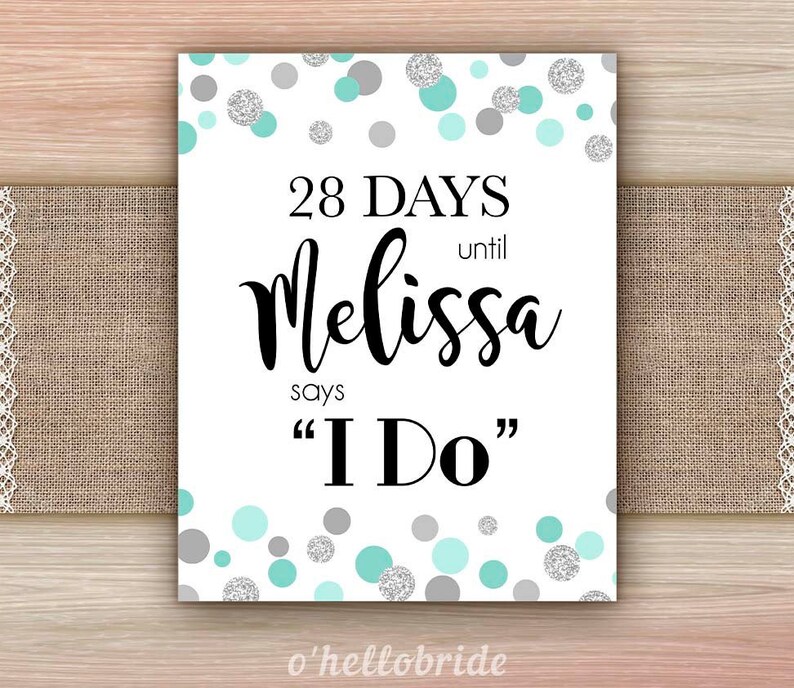 Days Until I Do Bridal Shower Sign Printable Mint Bridal - Etsy
