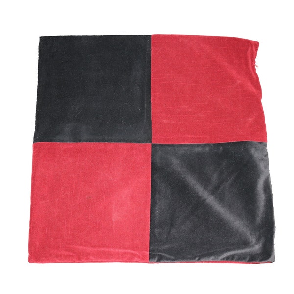 Burgundy and Black Velvet Checkered Pillow, 24" x 24"