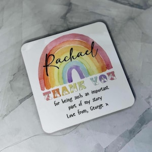 Personalised Teacher Thank You Coaster, Rainbow Design, British Sign Language, BSL Teacher of the Deaf