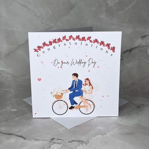 Carte de mariage, Félicitations, BSL, enseigne britannique, bicyclette, vélo, mari, femme, partenaire, juste mariés, sourds inclus, orthographe