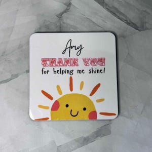 Personalised Teacher Thank You Coaster, Sunshine Design, British Sign Language, BSL Teacher of the Deaf