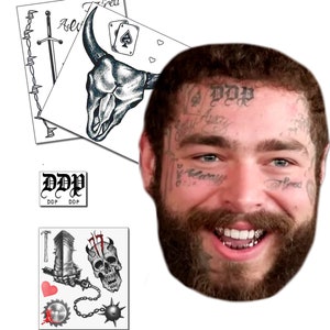 Updated 2023 Posty Malone Inspired Face Temporary Tattoos Sheet image 1