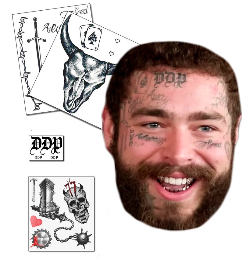 Updated 2023 Posty Malone Inspired Face Temporary Tattoos Sheet image 1