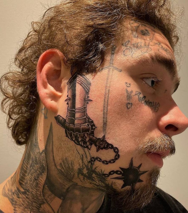 Updated 2023 Posty Malone Inspired Face Temporary Tattoos Sheet image 6