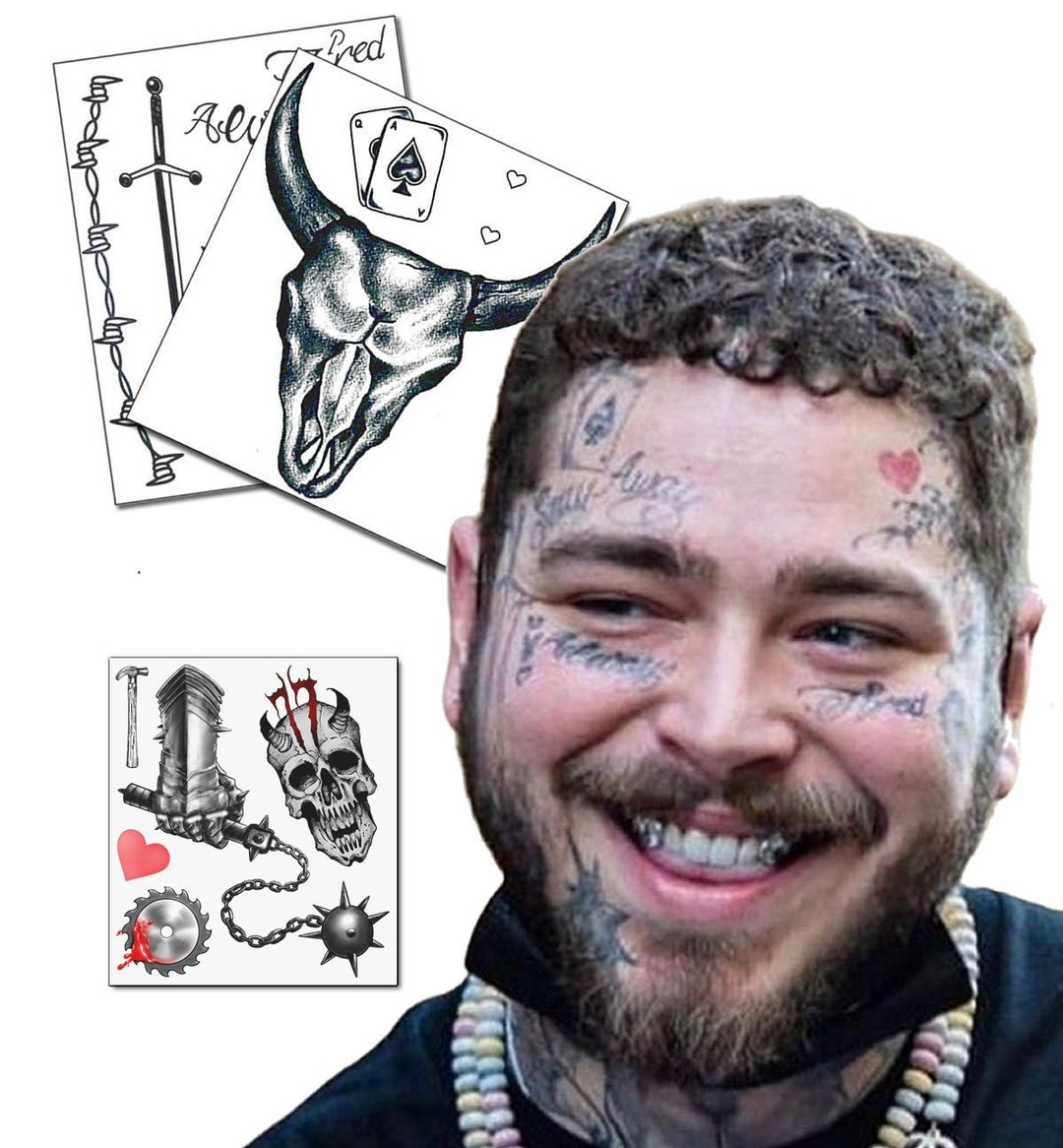 Updated 2022 Post Malone Inspired Face Temporary Tattoos Etsy UK