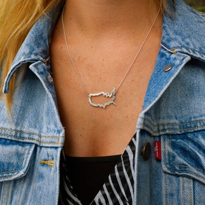 Pendentif personnalisé fait main des USA de carte Sterling Argent 925, charme de carte de croquis, collier de carte
