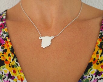 Handgemachter Personalisierter Spanien Karte Anhänger Sterling Silber 925, Skizzenkarte Charm, Viva España Karte Halskette