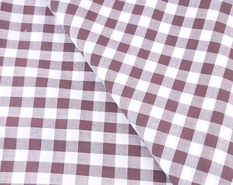 Light Weight Cotton blend fabric. 32 x 28 inches Brown White Gingham Check