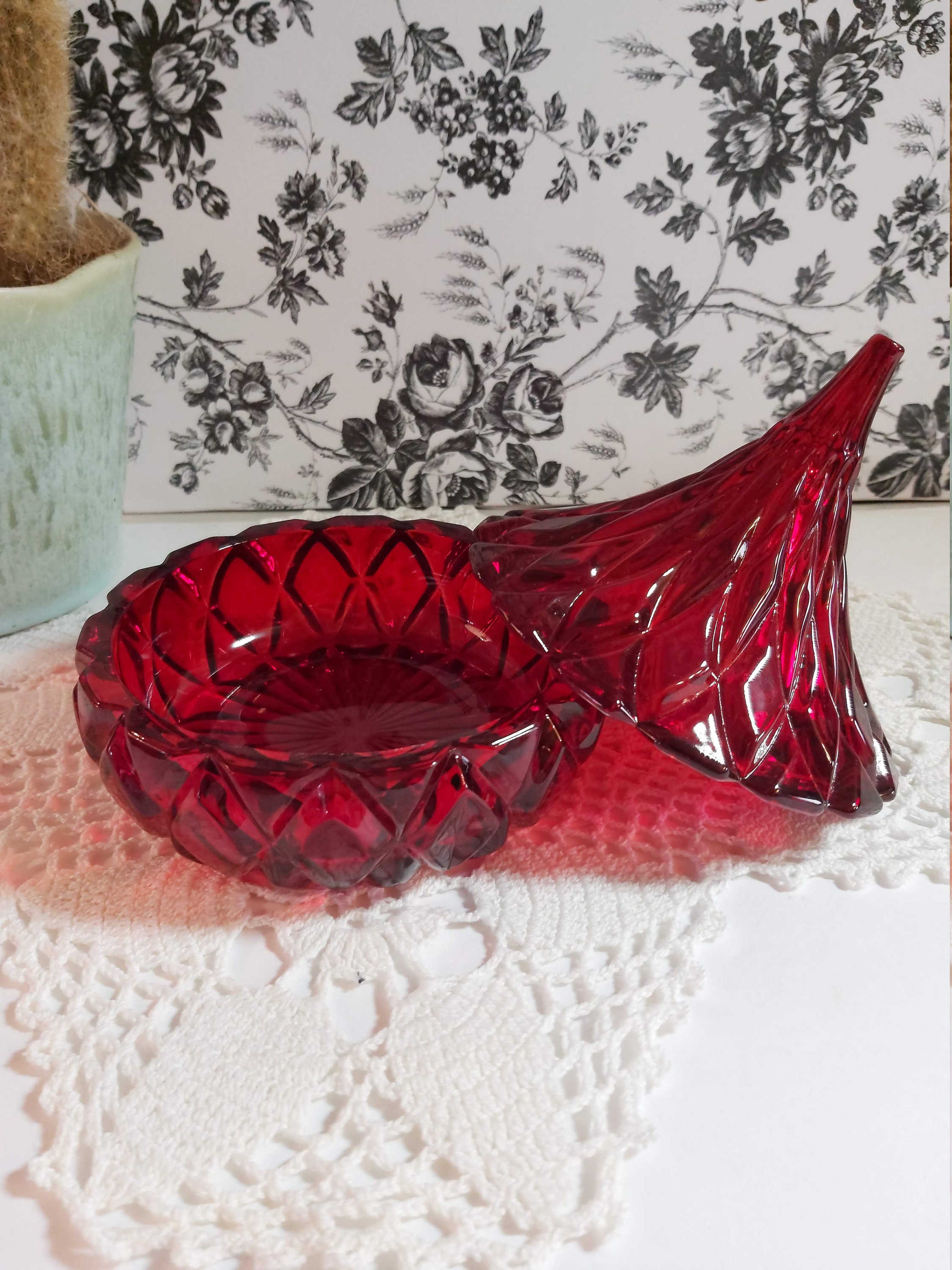 Ruby Red Crystal Candy Dish with Lid. Hershey's Kiss Etsy