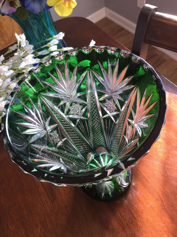 Vintage Green Cut to Clear Crystal Vase 8 inches tall 21 cm Etsy