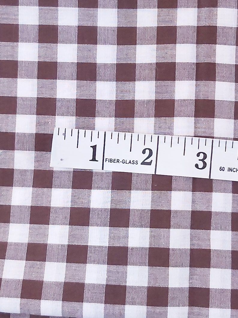 Light Weight Cotton blend fabric. 32 x 28 inches Brown White Gingham Check