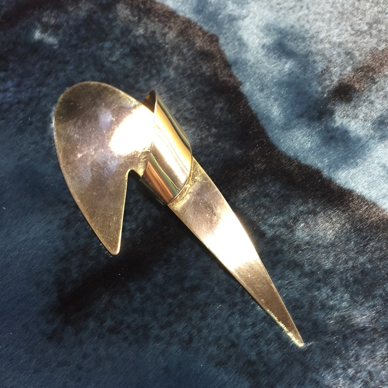Space Age 2 inches Pin 1960s 1970s. Vintage Brass Boomerang Style Brooch Star Trek