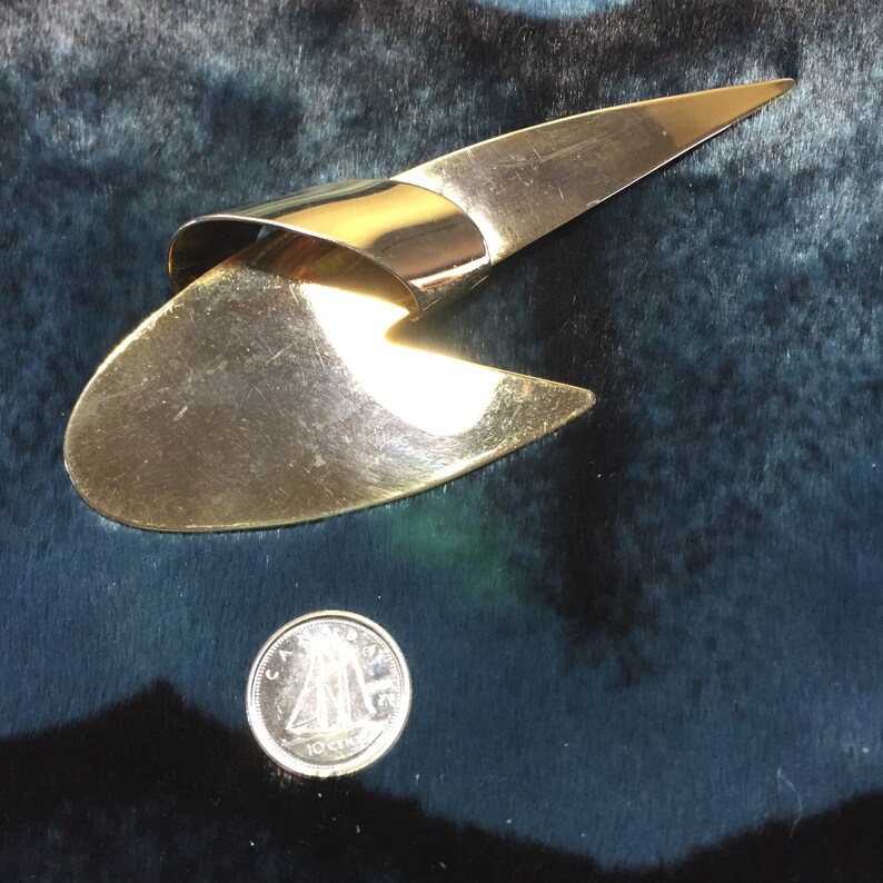 Space Age 2 inches Pin 1960s 1970s. Vintage Brass Boomerang Style Brooch Star Trek