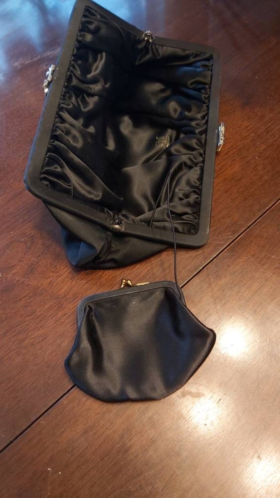 Vintage Black Cloth Purse with Coin Pouch Attached