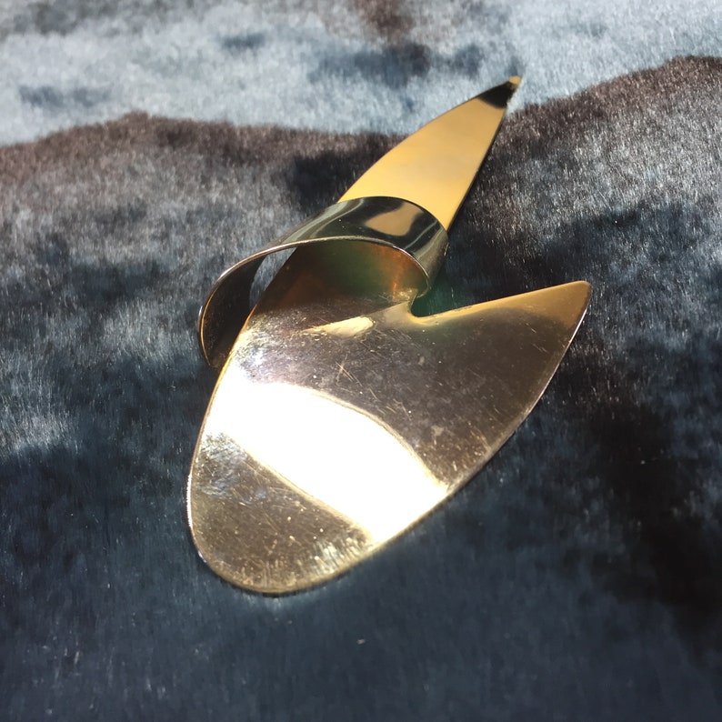 Space Age 2 inches Pin 1960s 1970s. Vintage Brass Boomerang Style Brooch Star Trek