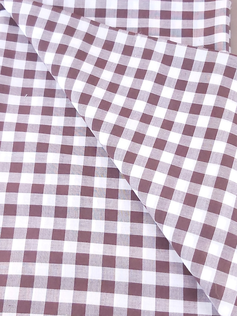 Light Weight Cotton blend fabric. 32 x 28 inches Brown White Gingham Check