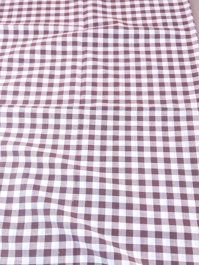 Light Weight Cotton blend fabric. 32 x 28 inches Brown White Gingham Check