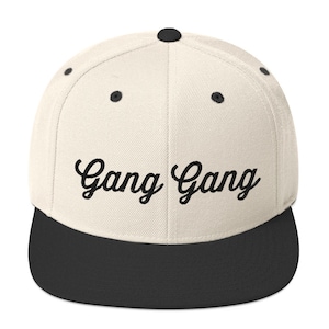 Embroidered &#39;Gang Gang&#39; Snapback Hat- Black Lettering