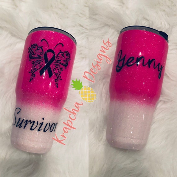 30oz Dark Pink Go Light Pink Ombre With Survivor Tumbler With Name