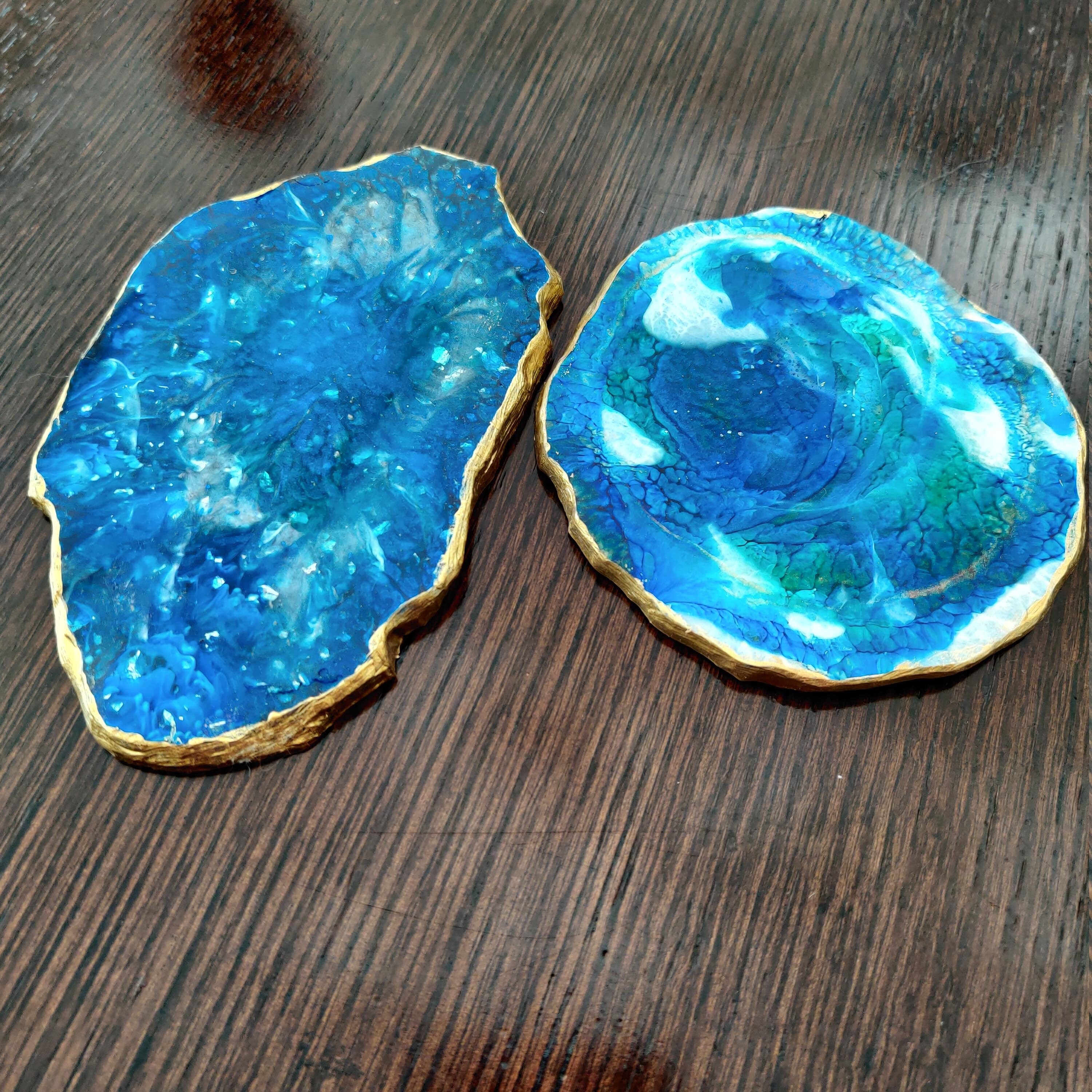 Resin Geode Coaster Set 2 Agate Hurricane Blue with White Etsy