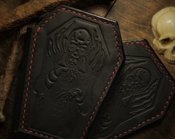 Red stitch. Black card holder "Nosferatu". Coffin wallet.